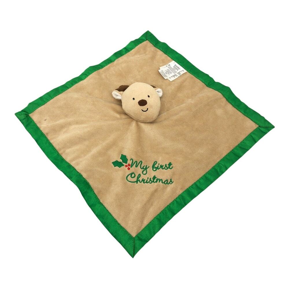 Tender Kisses Reindeer My First Christmas Tan Green Security Blanket Rattle